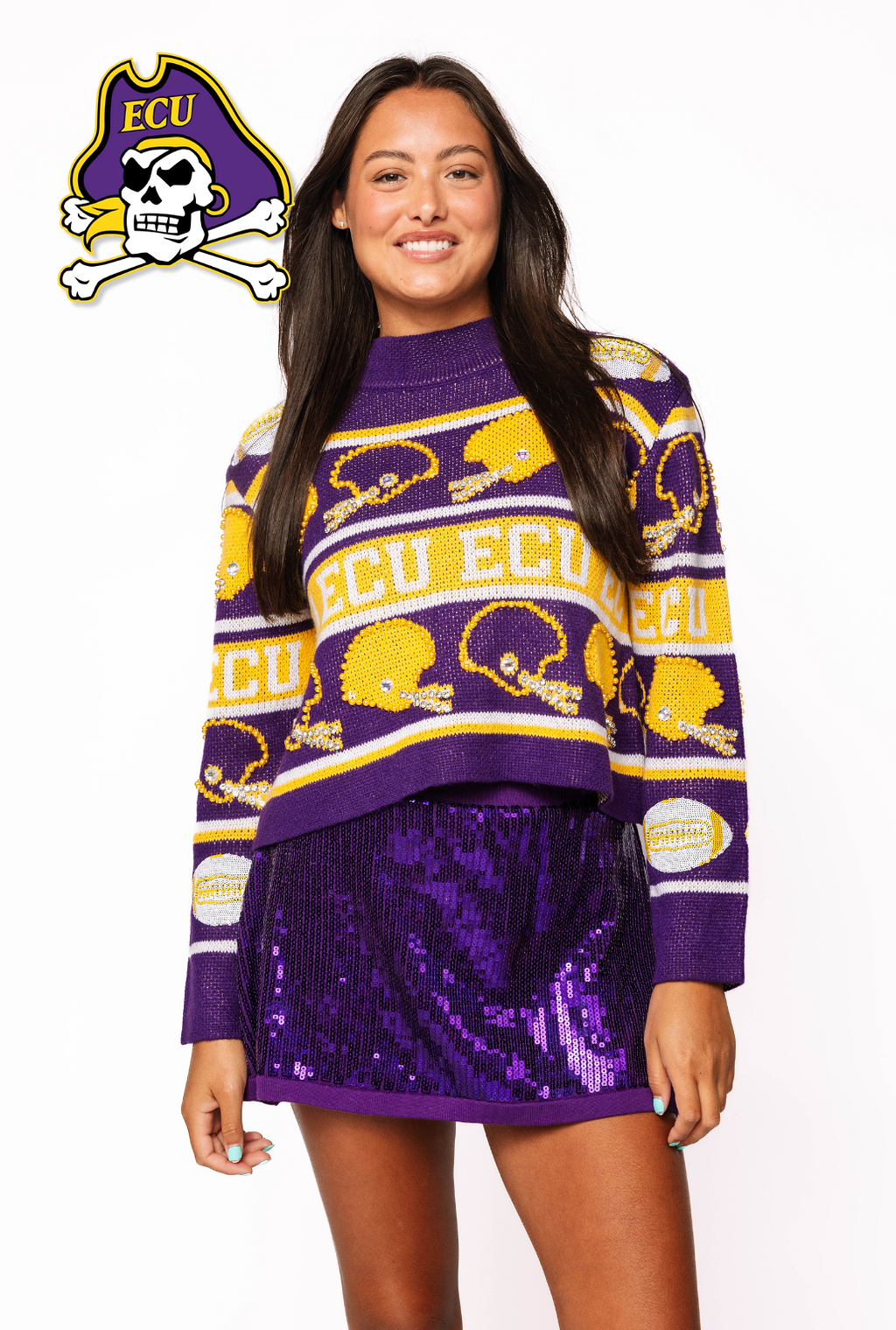 Licensed Sample - ECU Vintage Football Helmet Stripe Turtle Neck Sweater
