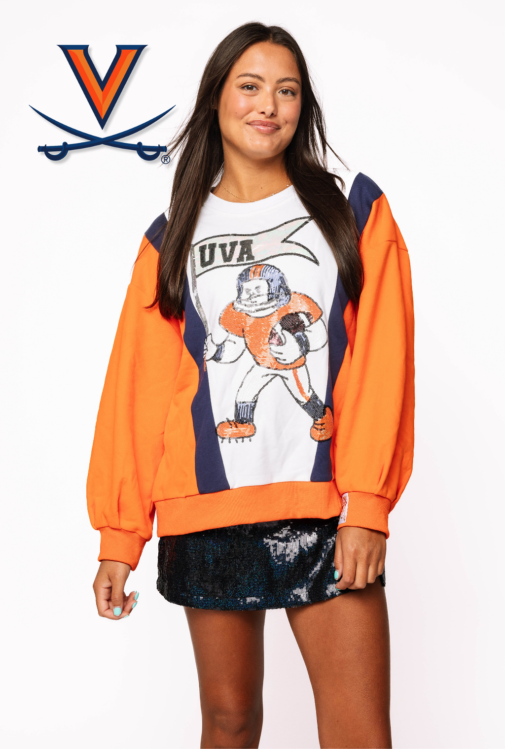 Licensed Sample - Virginia Football Player With Flag Sweatshirt