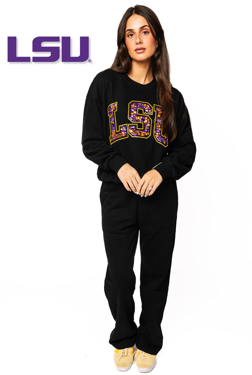 Licensed LSU Black with Multi Jewel Letter Sweatshirt