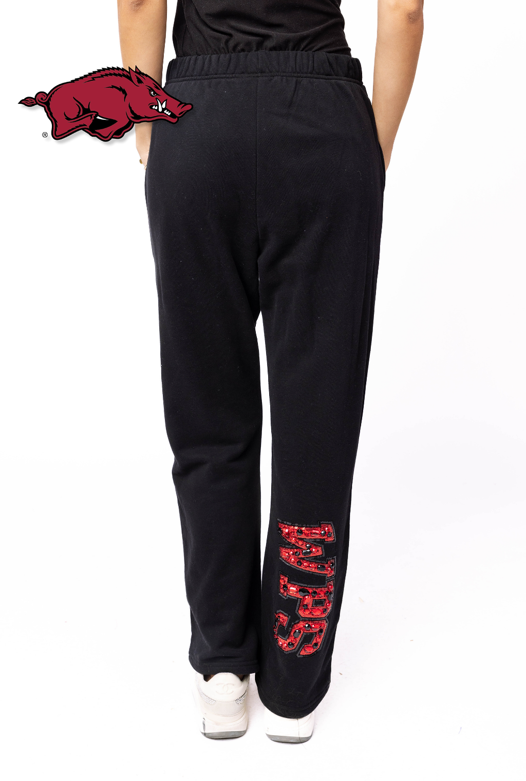 Licensed Sample - Arkansas Black W/ Multi Jewel Letter Sweatpant