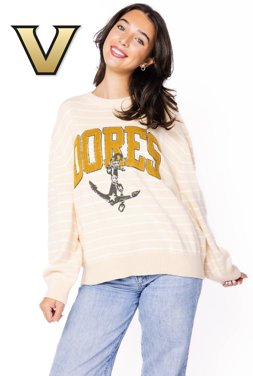 Licensed Sample -  Vanderbilt Beige Stripe Vintage Team Sweater
