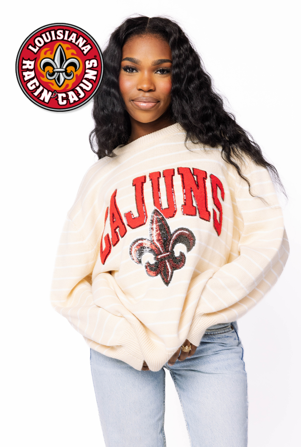 Licensed Sample -  ULL Beige Stripe Vintage Team Sweater