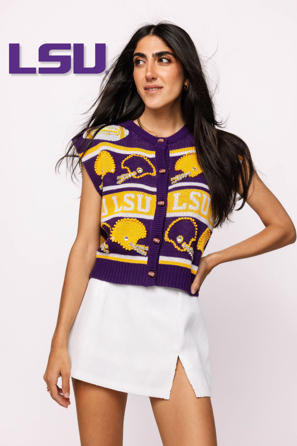 Licensed LSU Vintage Football Helmet Stripe Button Up Vest