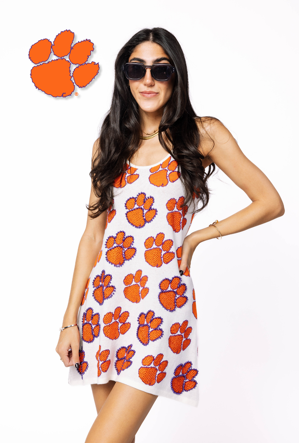Licensed Sample - Clemson Knit In Mascot Rhinestone Knit Dress