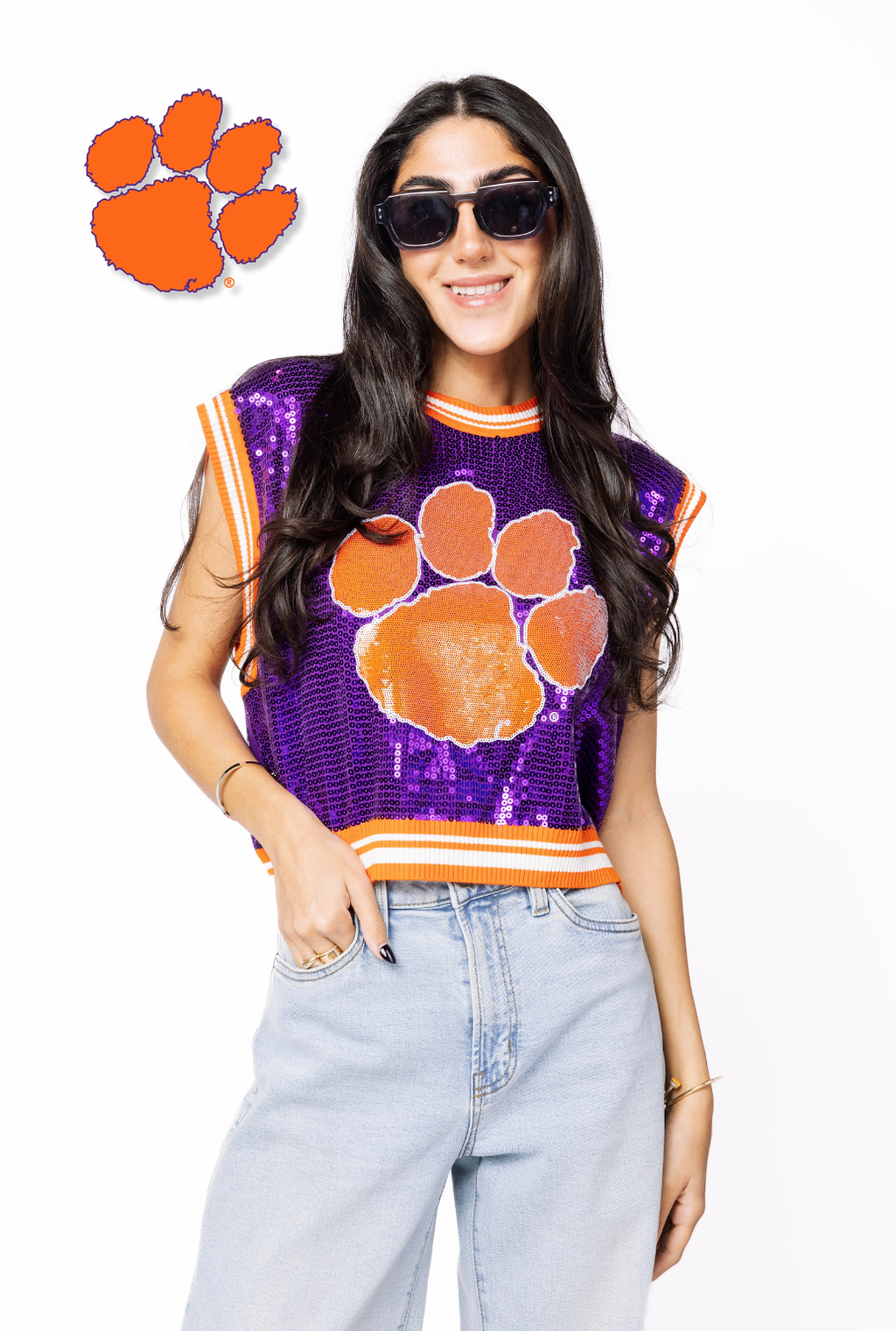 Licensed Sample - Clemson Full Sequin Mascot Tank