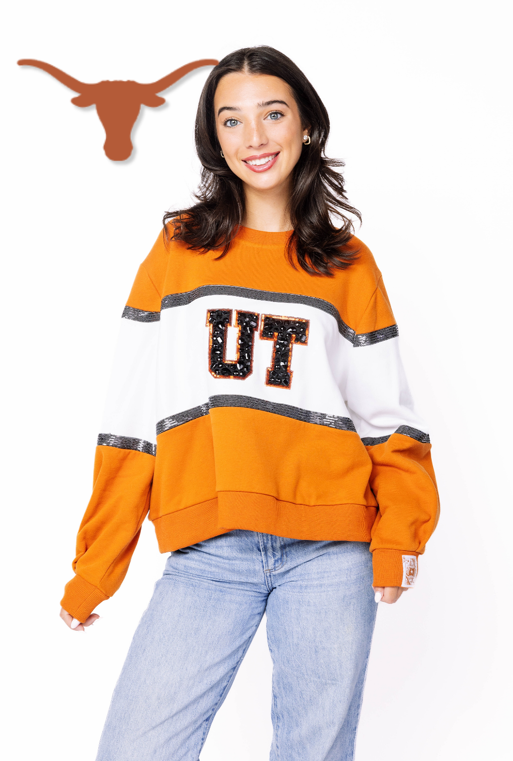 Licensed Sample - Texas Colorblock Jewel Letter Sweatshirt