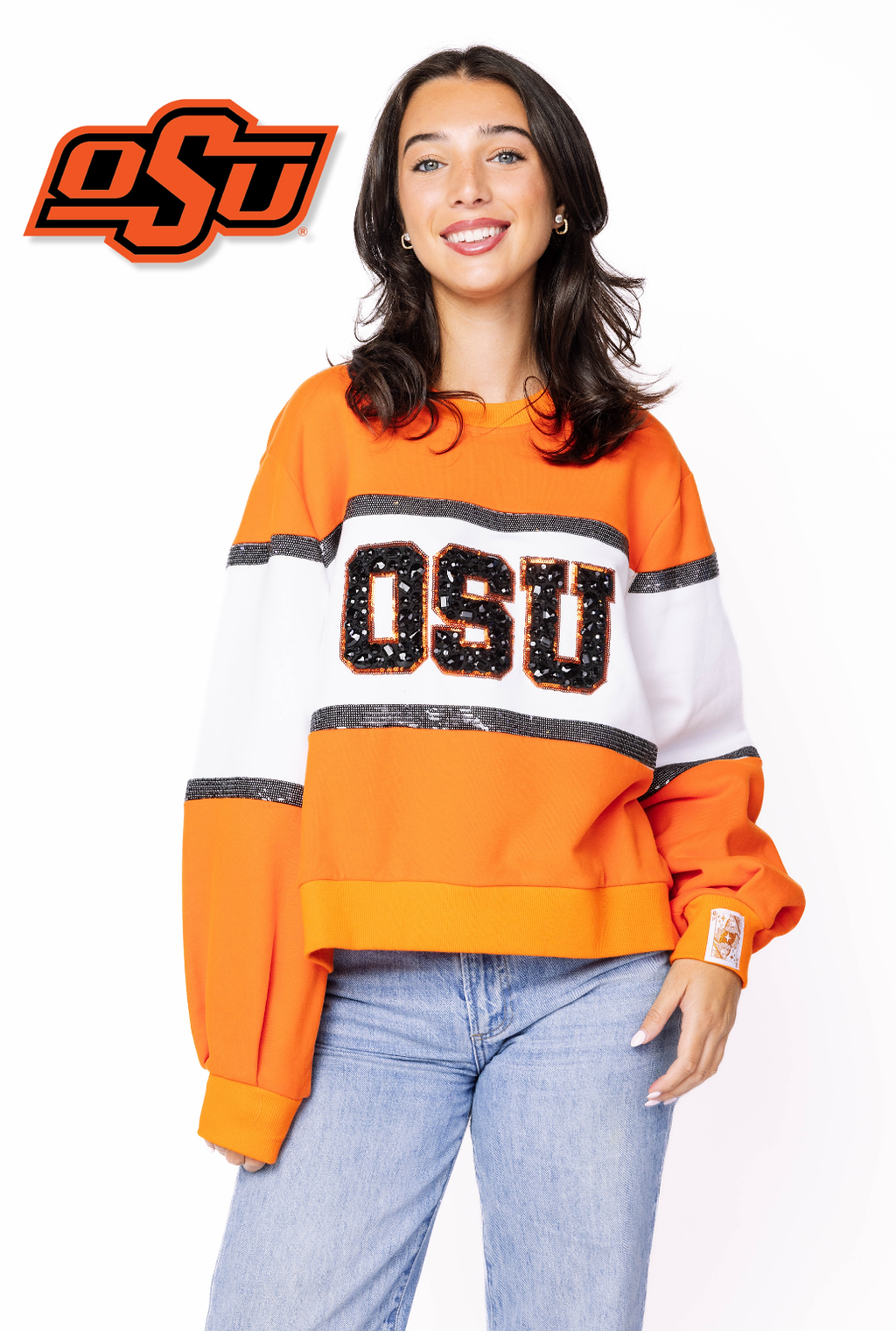 Licensed Sample - OK State Colorblock Jewel Letter Sweatshirt