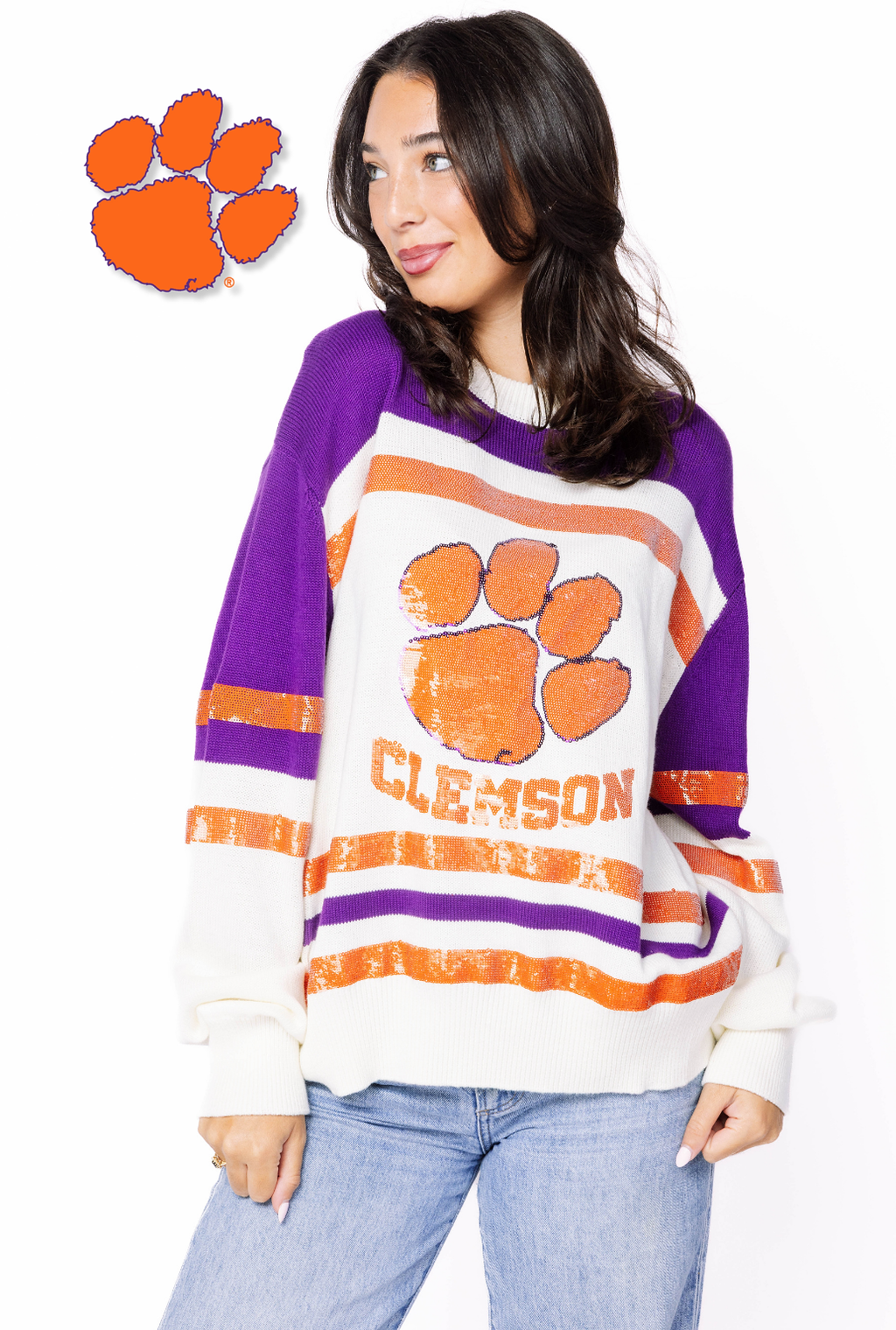 Licensed Sample - Clemson Striped Colorblock Sweater