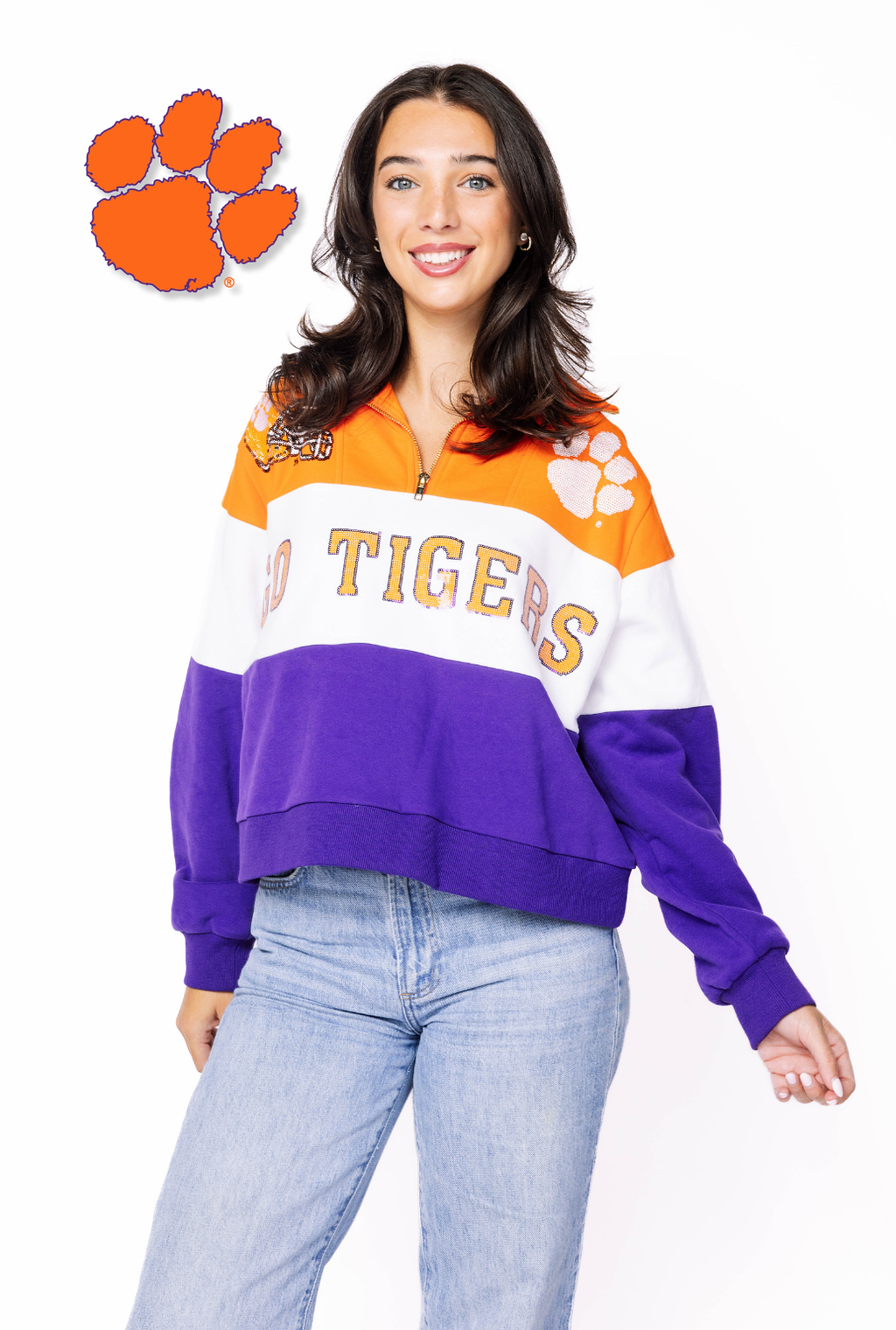 Licensed Sample - Clemson Quarter Zip Colorblock Sweatshirt