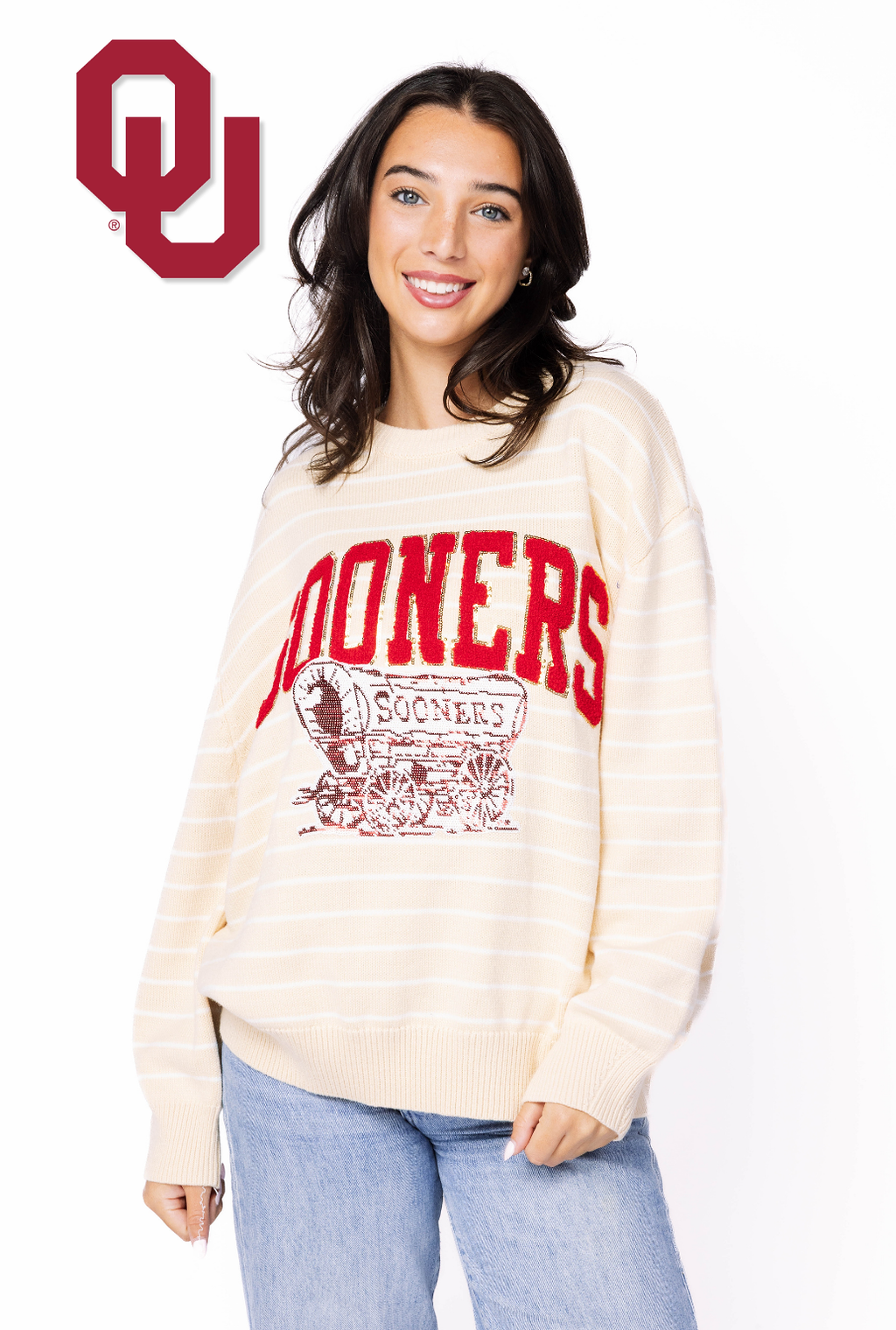 Licensed Sample -  Oklahoma Beige Stripe Vintage Team Sweater