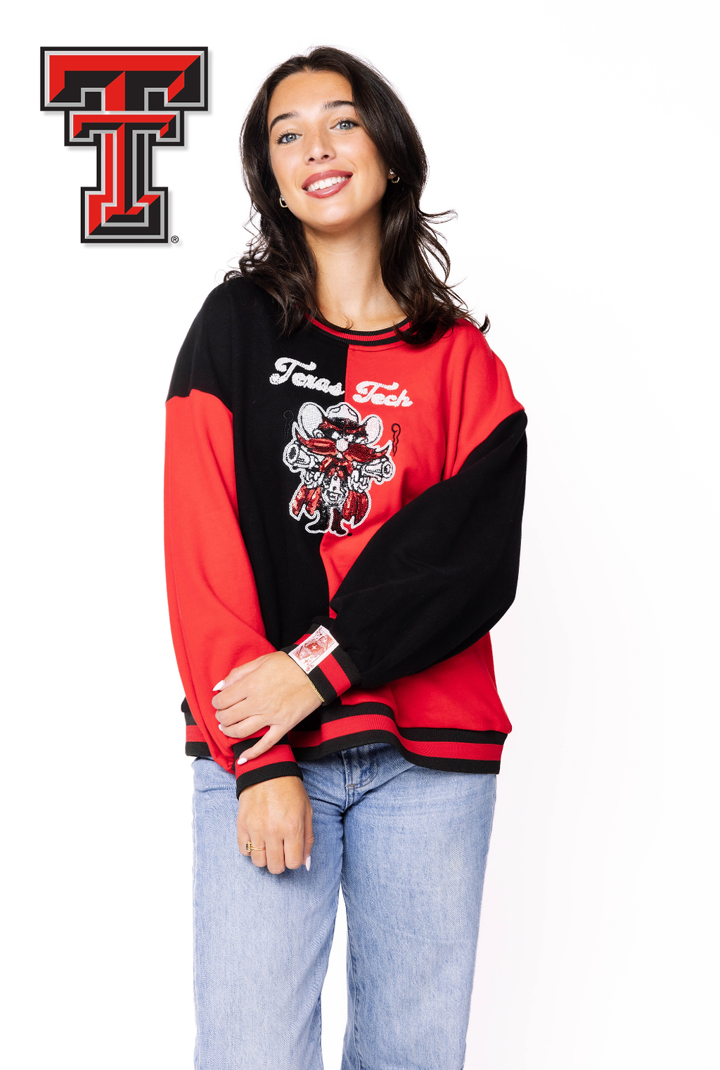 Licensed Sample - Texas Tech Black Colorblock Sweatshirt
