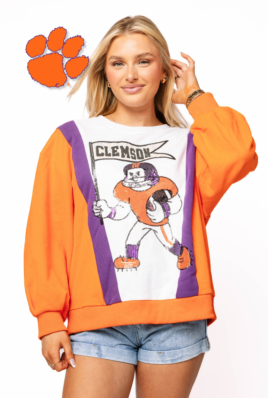 Licensed Sample - Clemson Football Player With Flag Sweatshirt