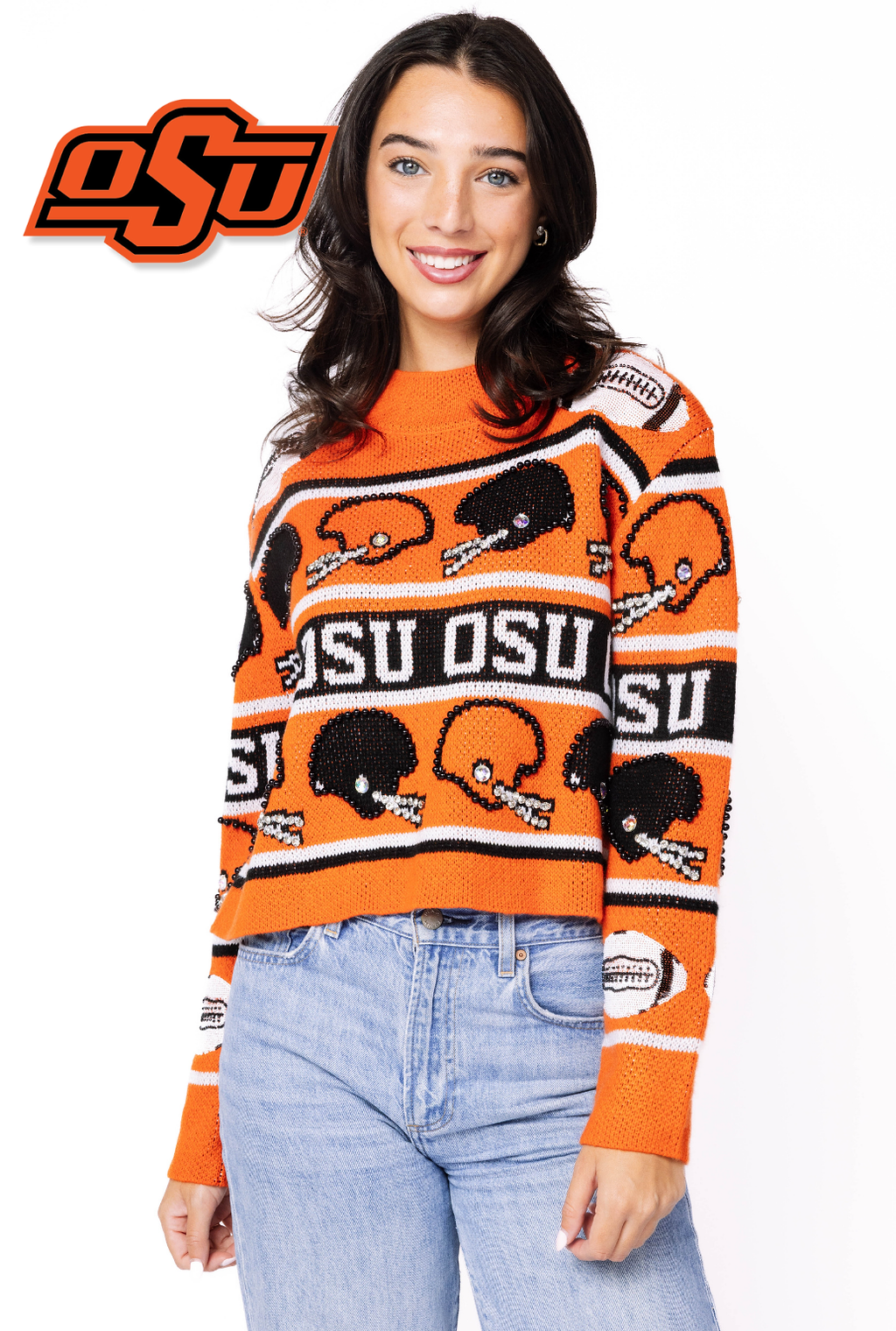 Licensed Sample - OSU Vintage Football Helmet Stripe Turtle Neck Sweater