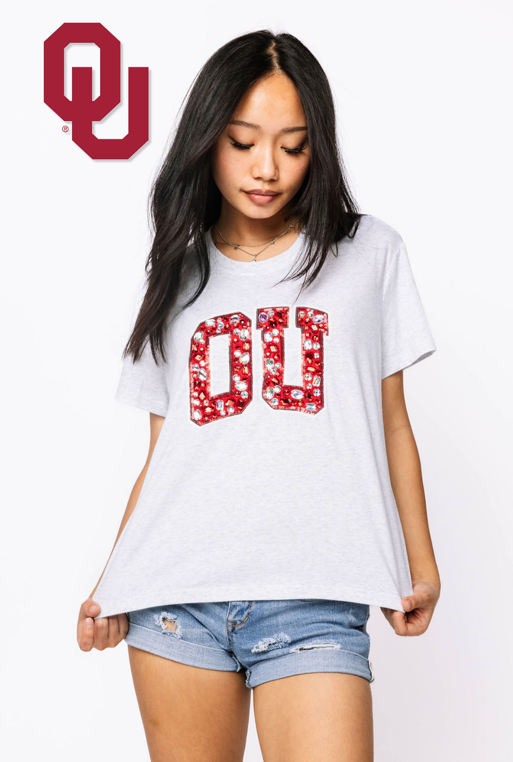 Licensed Sample - Oklahoma Grey with Multi Jewel Letter Tee