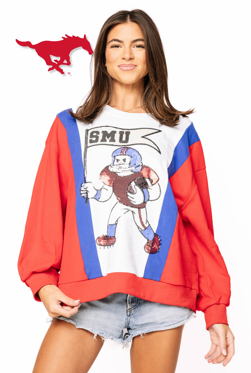 Licensed Sample - SMU Football Player With Flag Sweatshirt