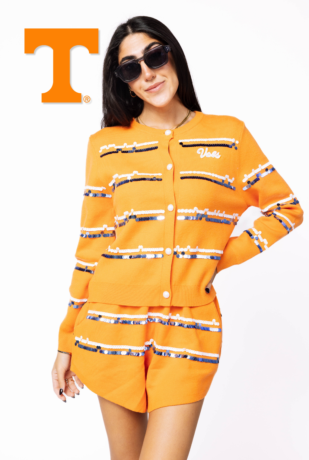 Licensed Sample - Tennessee Full Sequin Skinny Stripe Cardigan/Short