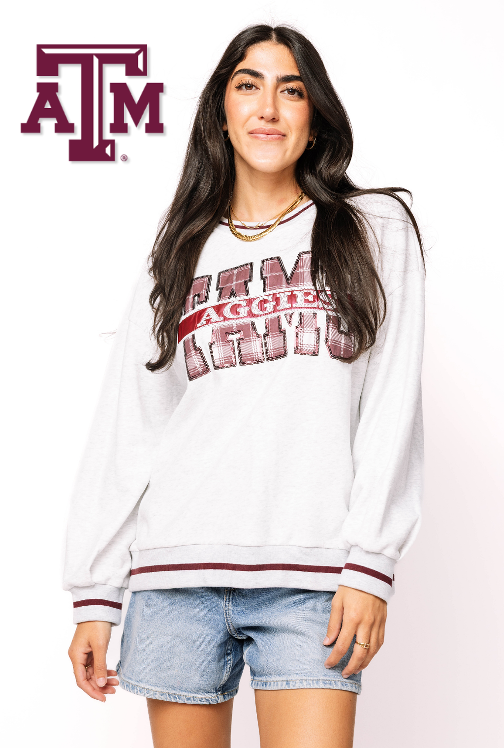 Licensed Texas A&M Plaid Letter Sweatshirt