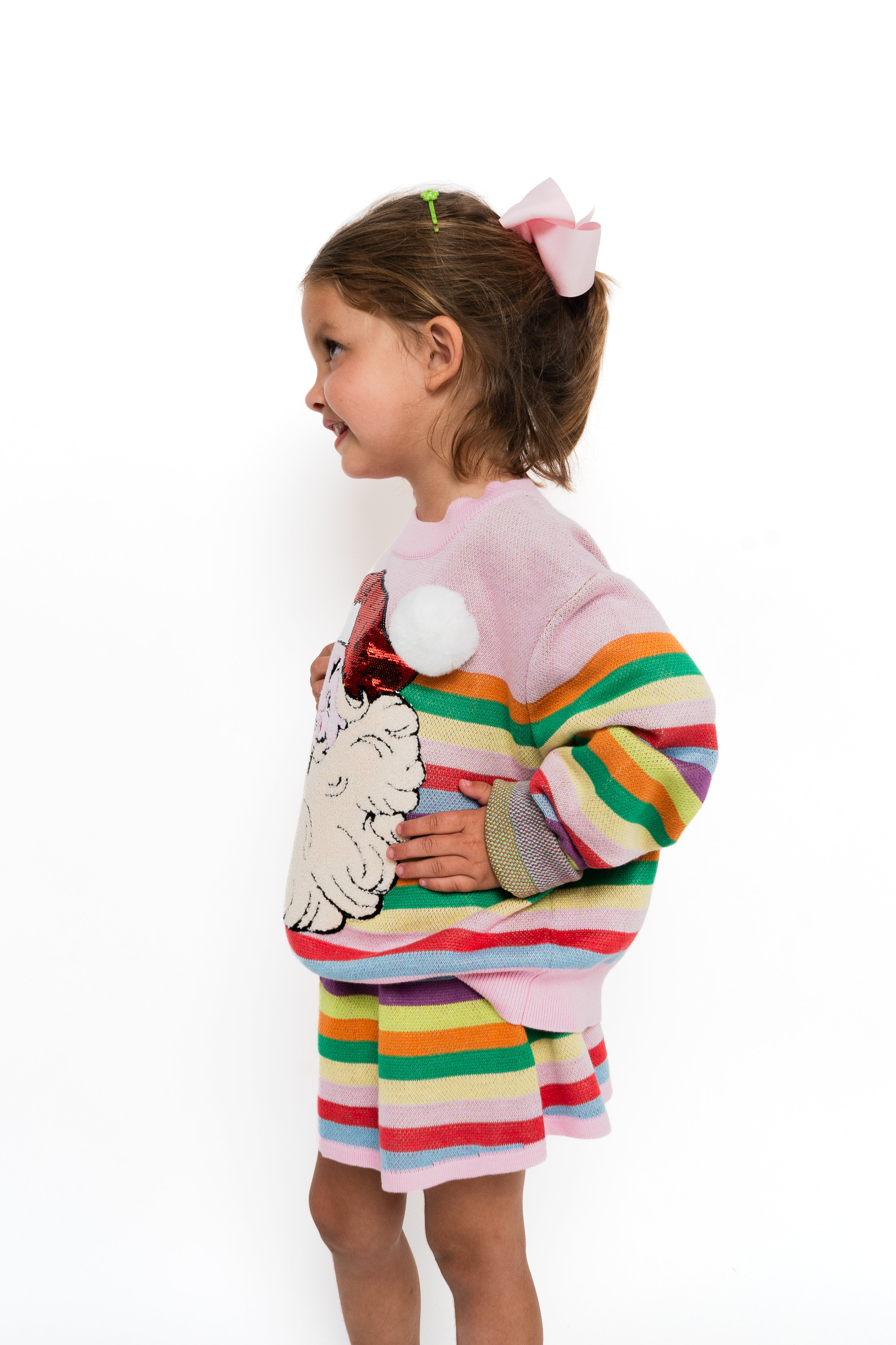 Kids Pink Rainbow Striped Santa Claus Sweater