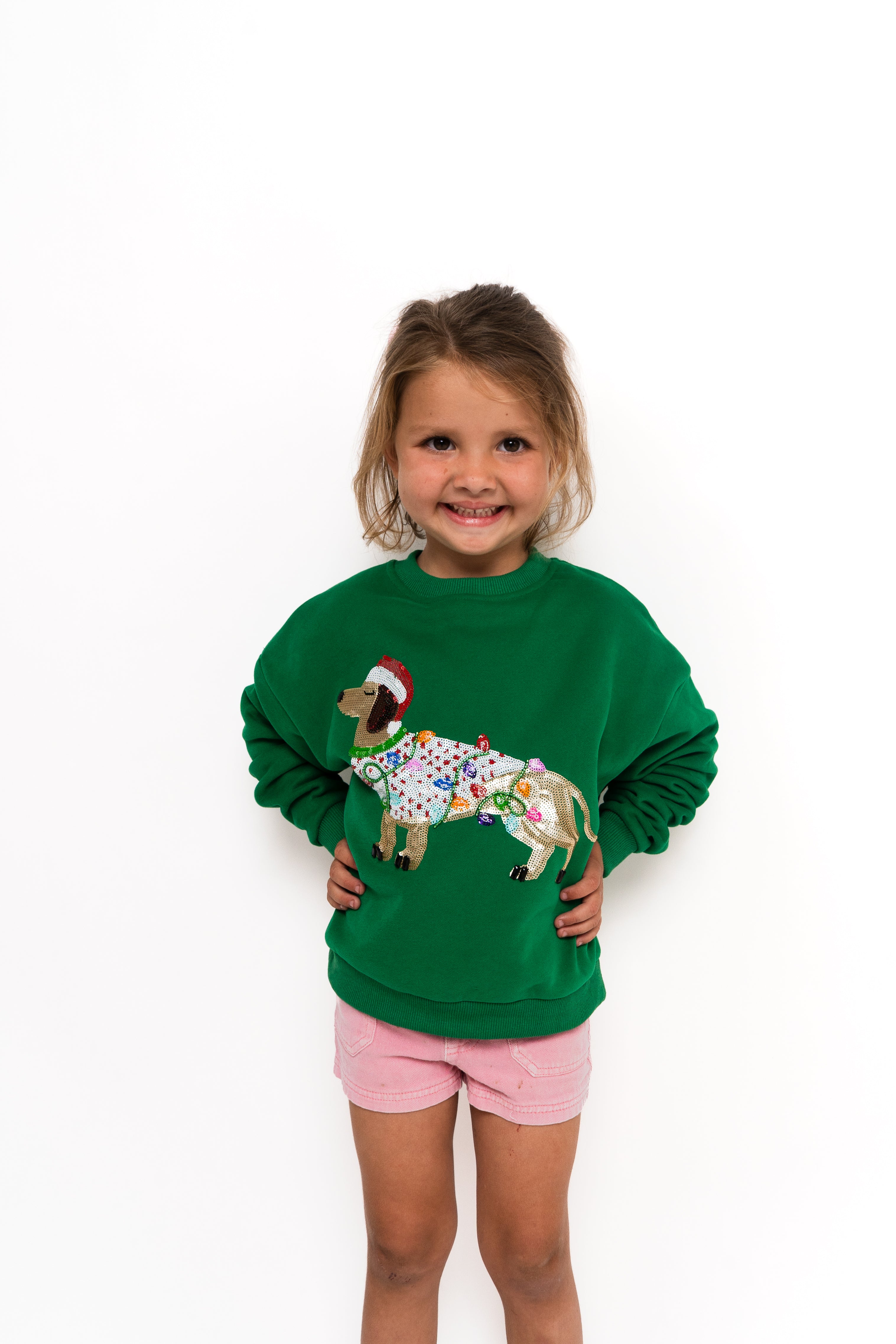 Kids Green Weenie Dog Sweatshirt