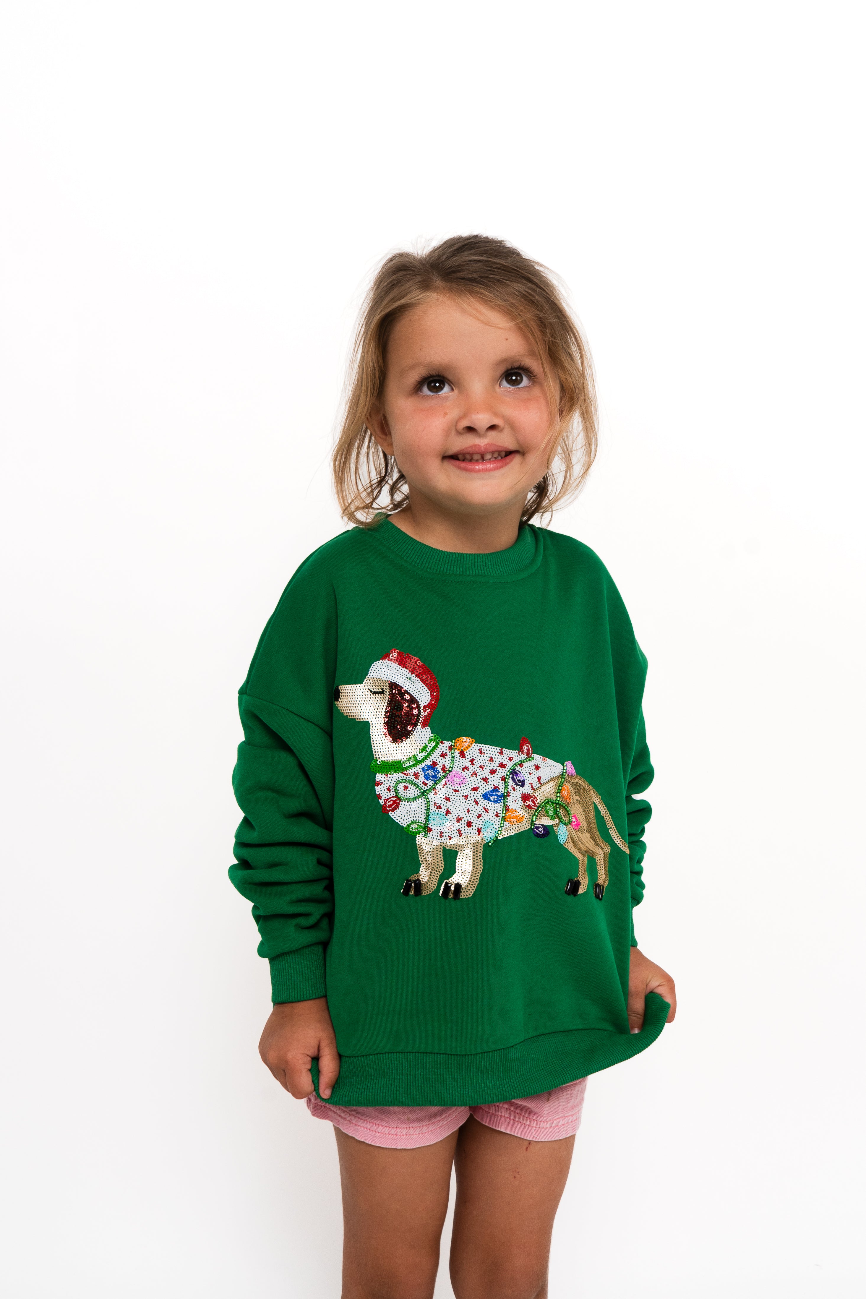Kids Green Weenie Dog Sweatshirt