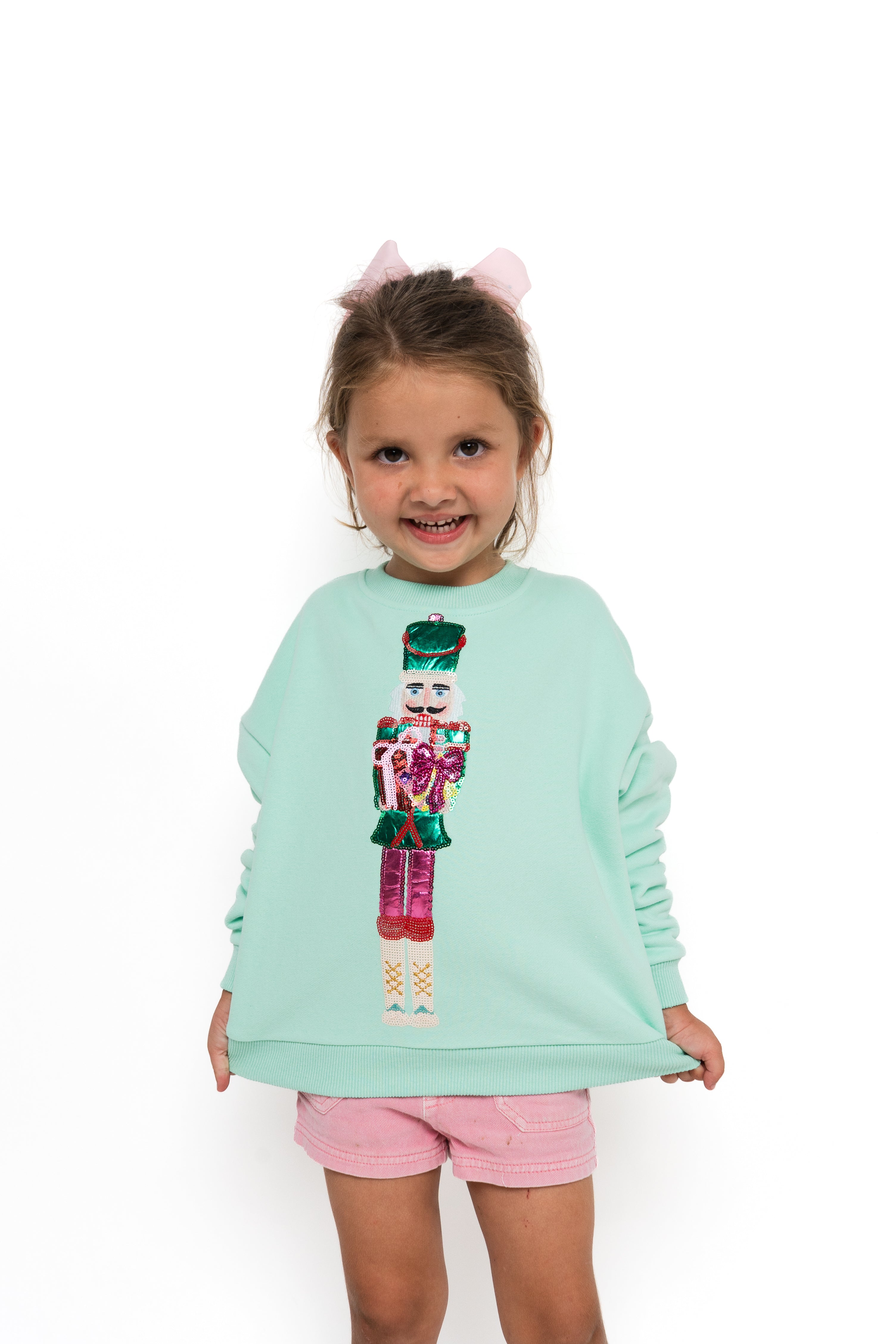 Kids Mint Metallic Nutcracker with Presents Sweatshirt