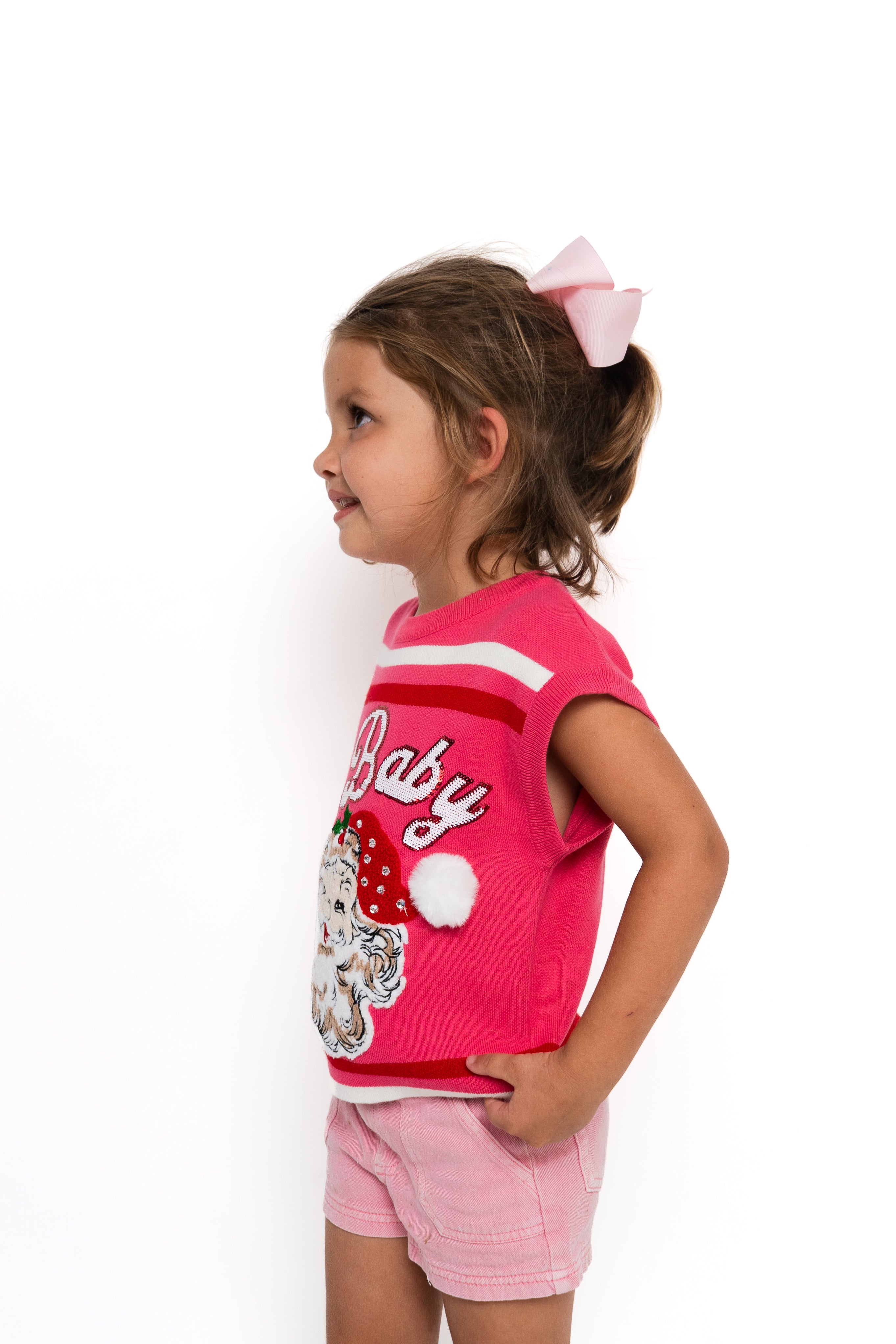 Kids Pink & White Striped 'Santa Baby' Knit Top