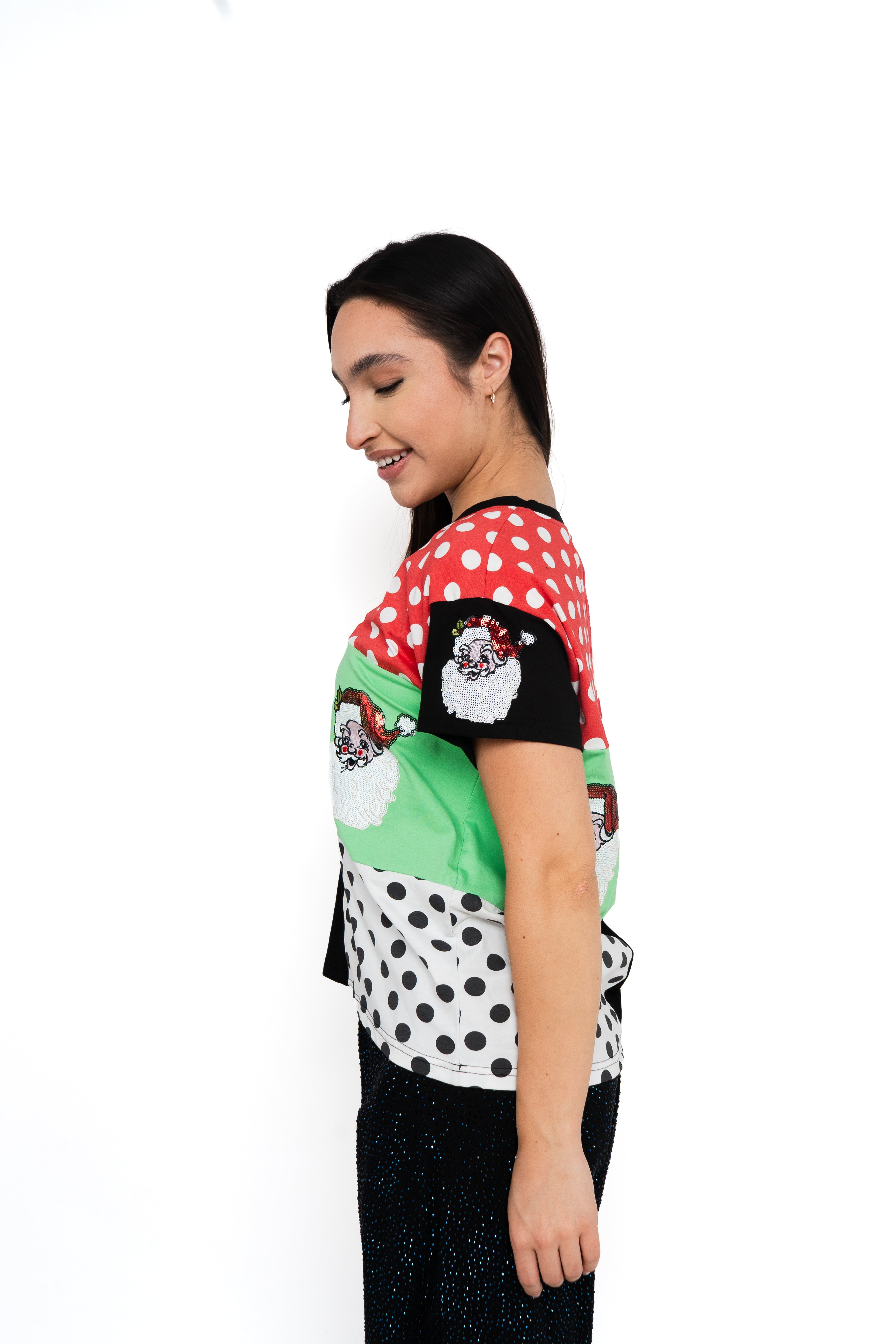 Multi Colorblock Polka Dot Christmas Icon Tee