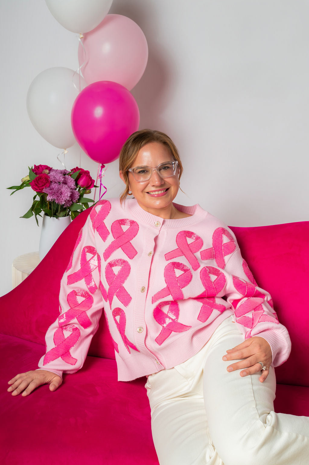Pink Breast Cancer Ribbon Button Up Cardigan
