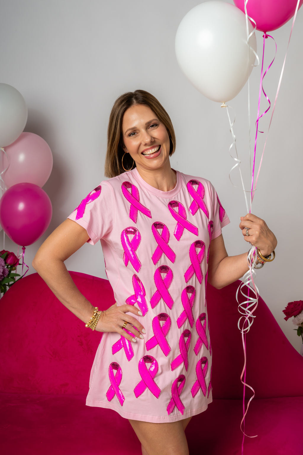 Pink Breast Cancer Ribbon Tee Dress