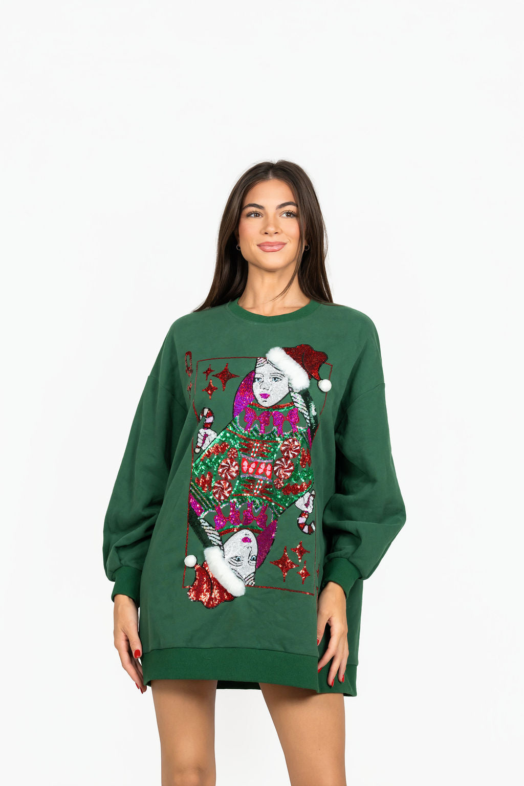 Sample Green Christmas QOS Card Logo Sweatshirt Dress
