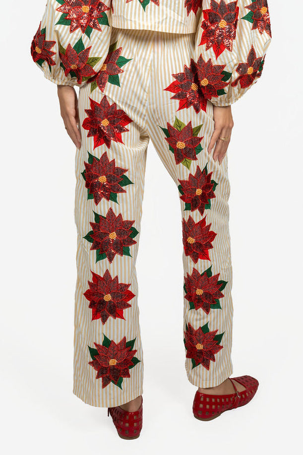 Sample Gold & White Striped Sequin Poinsettia Pant