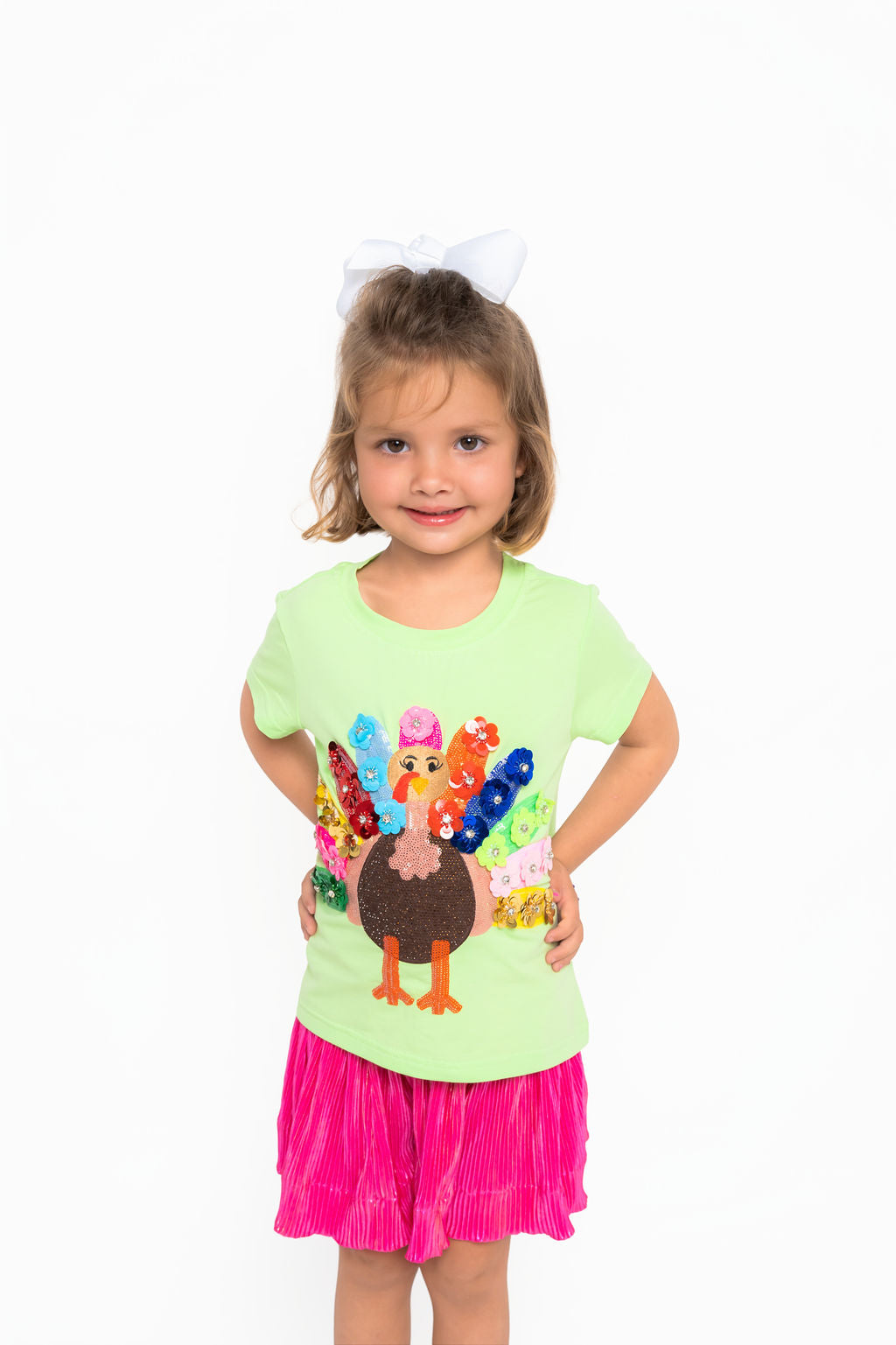 Kids Mint Rainbow Sequin Flower Turkey Tee