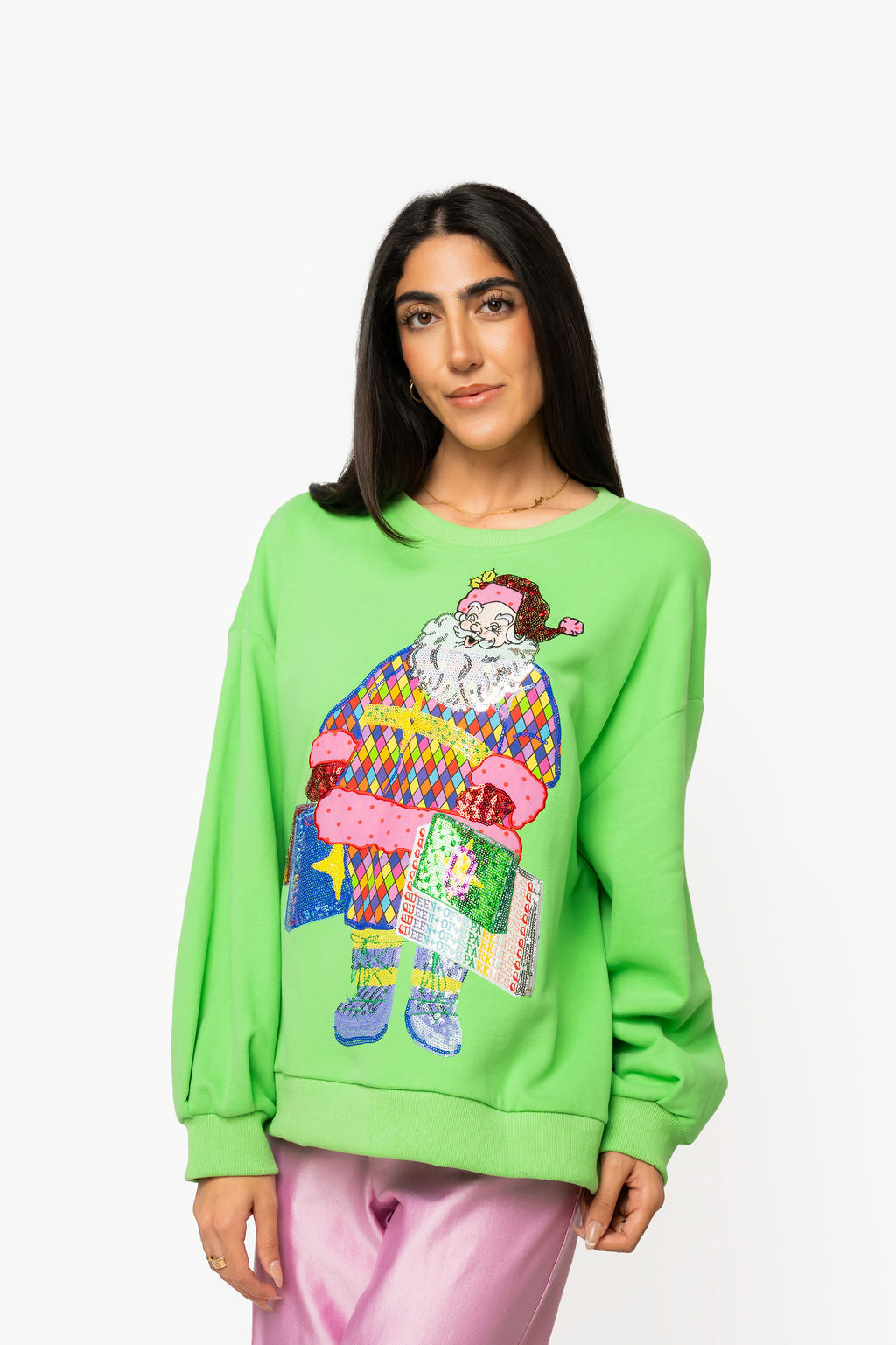 Bright Green Colorful Shopping Santa Sweatshirt