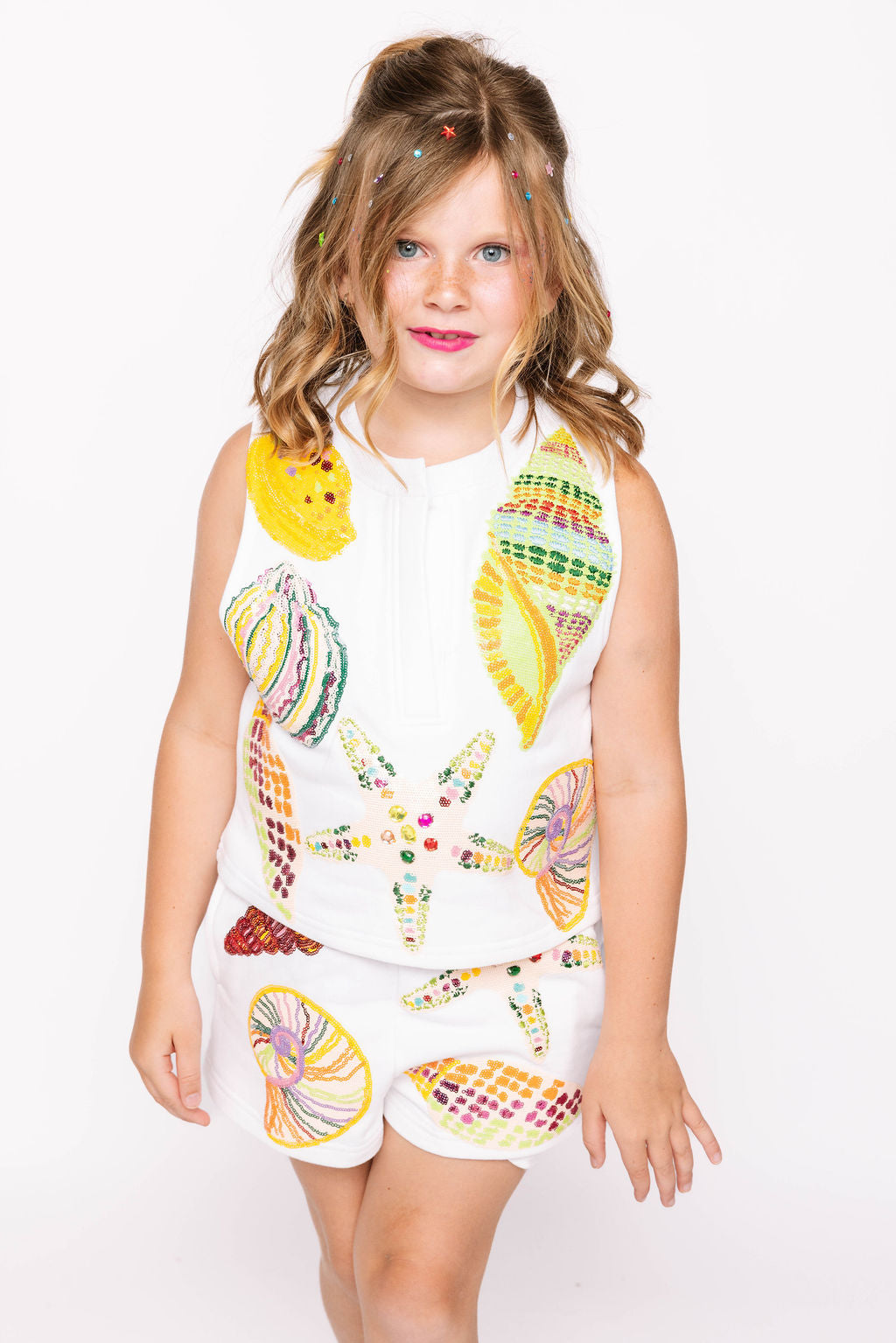 Kids White Multi Shell Short
