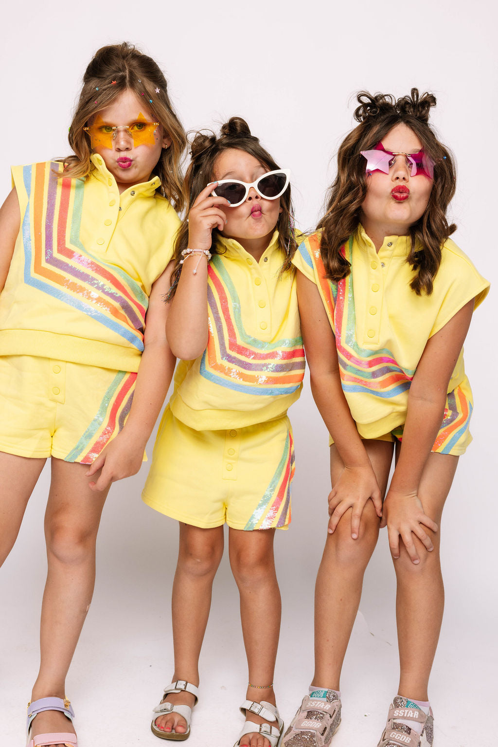 Kids Neon Yellow Diagonal Multi Stripe Henley Tank