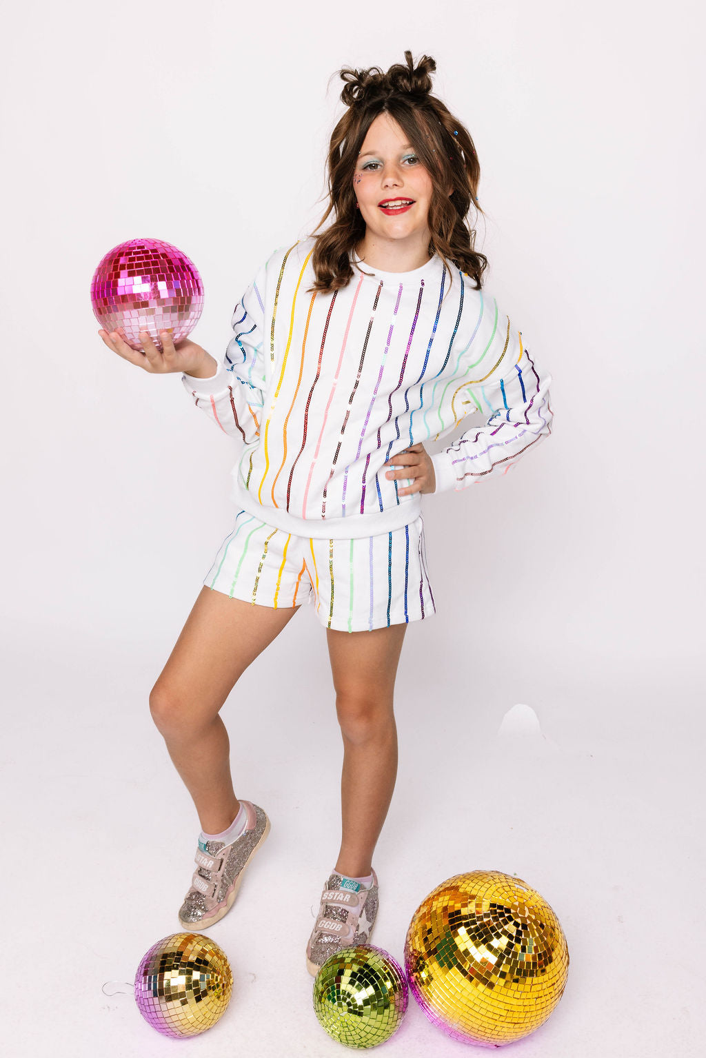 Kids Rainbow Sequin Stripe Shorts