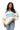Sample White, Light Blue & Yellow 'Queen Team' Sport Stripe V Neck Sweatshirt