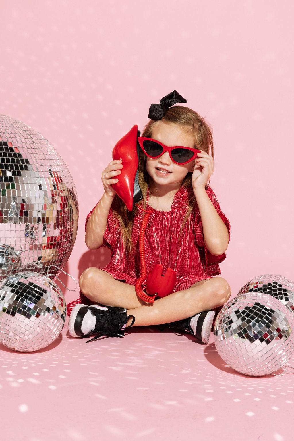 Kids Red & Silver Pleat Flutter Top