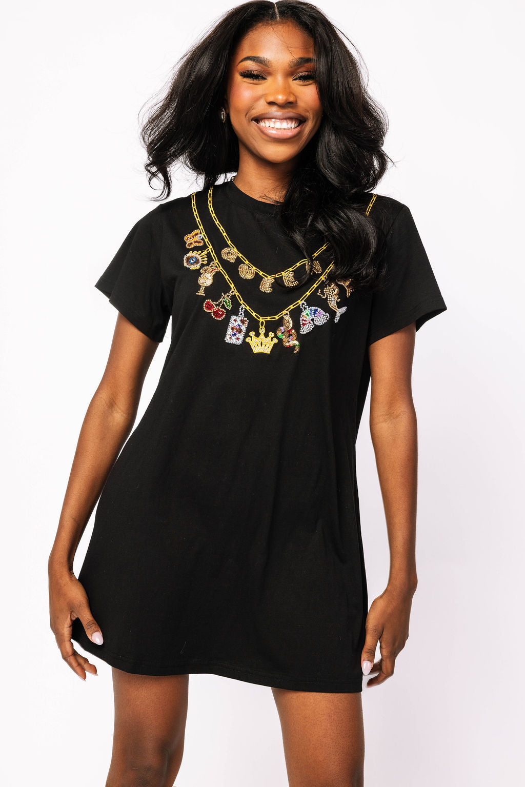 Black Queen & Icon Necklaces Charm Tee Dress