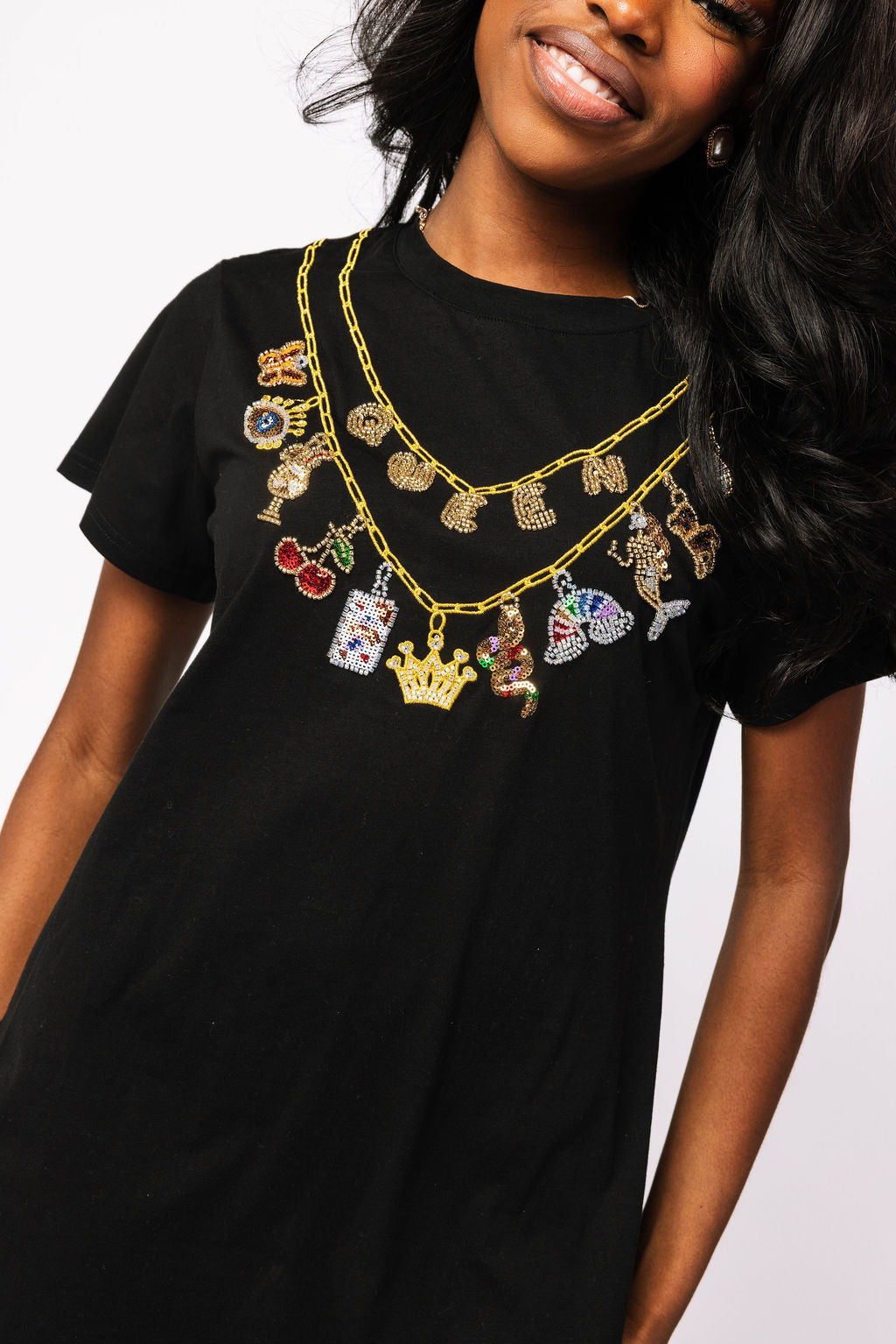 Black Queen & Icon Necklaces Charm Tee Dress