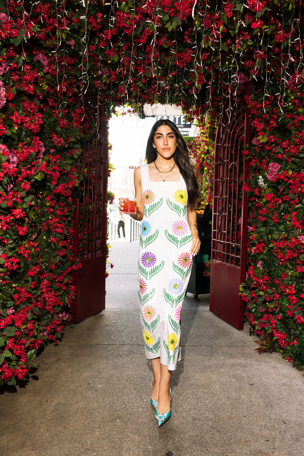 White Multi Flower Cotton Maxi Dress
