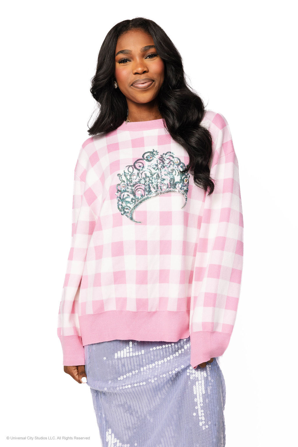 Licensed Pink Gingham Glinda Crown Sweater