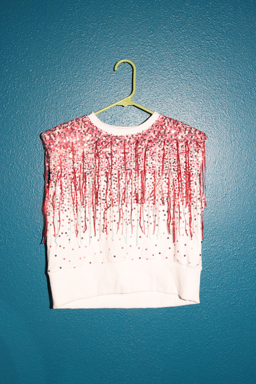 Sample Sequin Fringe Shoulder Pad Tank