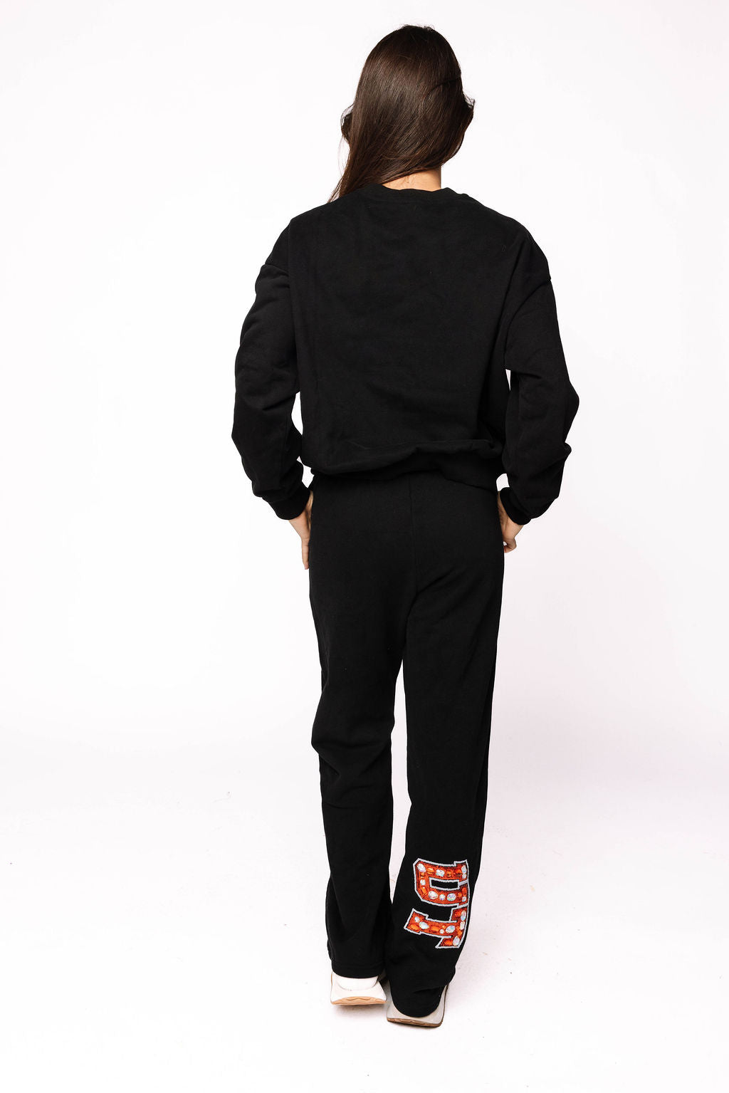 Licensed Sample - Texas Black W/ Multi Jewel Letter Sweatshirt/Pant SET
