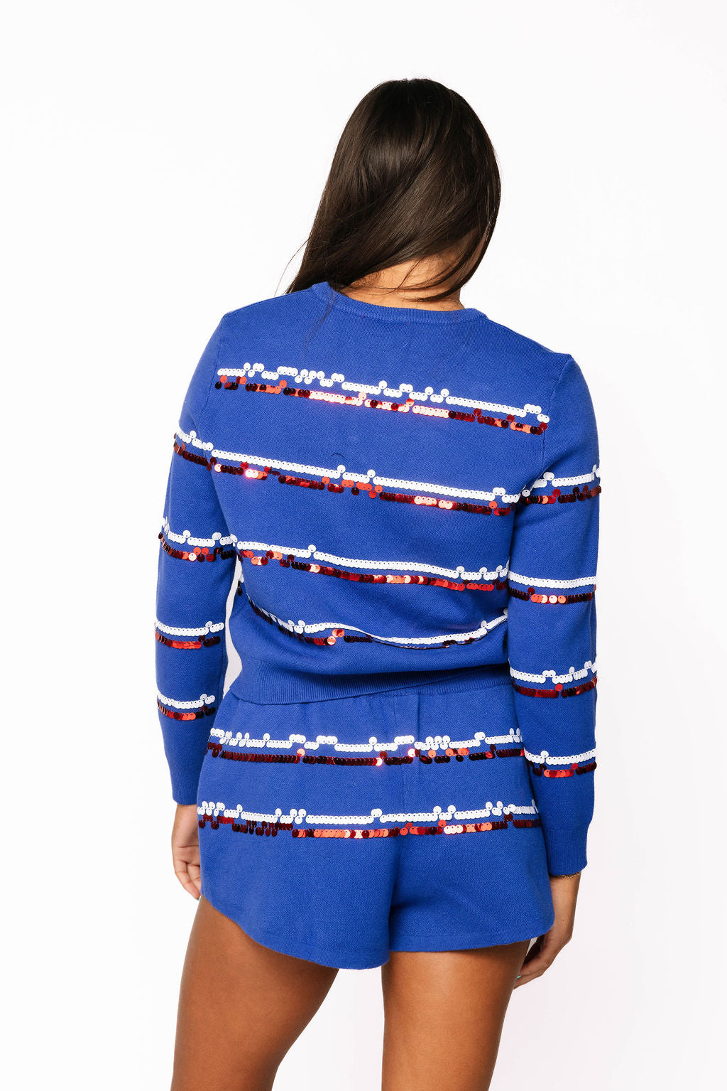 Licensed Sample - Kansas Full Sequin Skinny Stripe Cardigan/Short