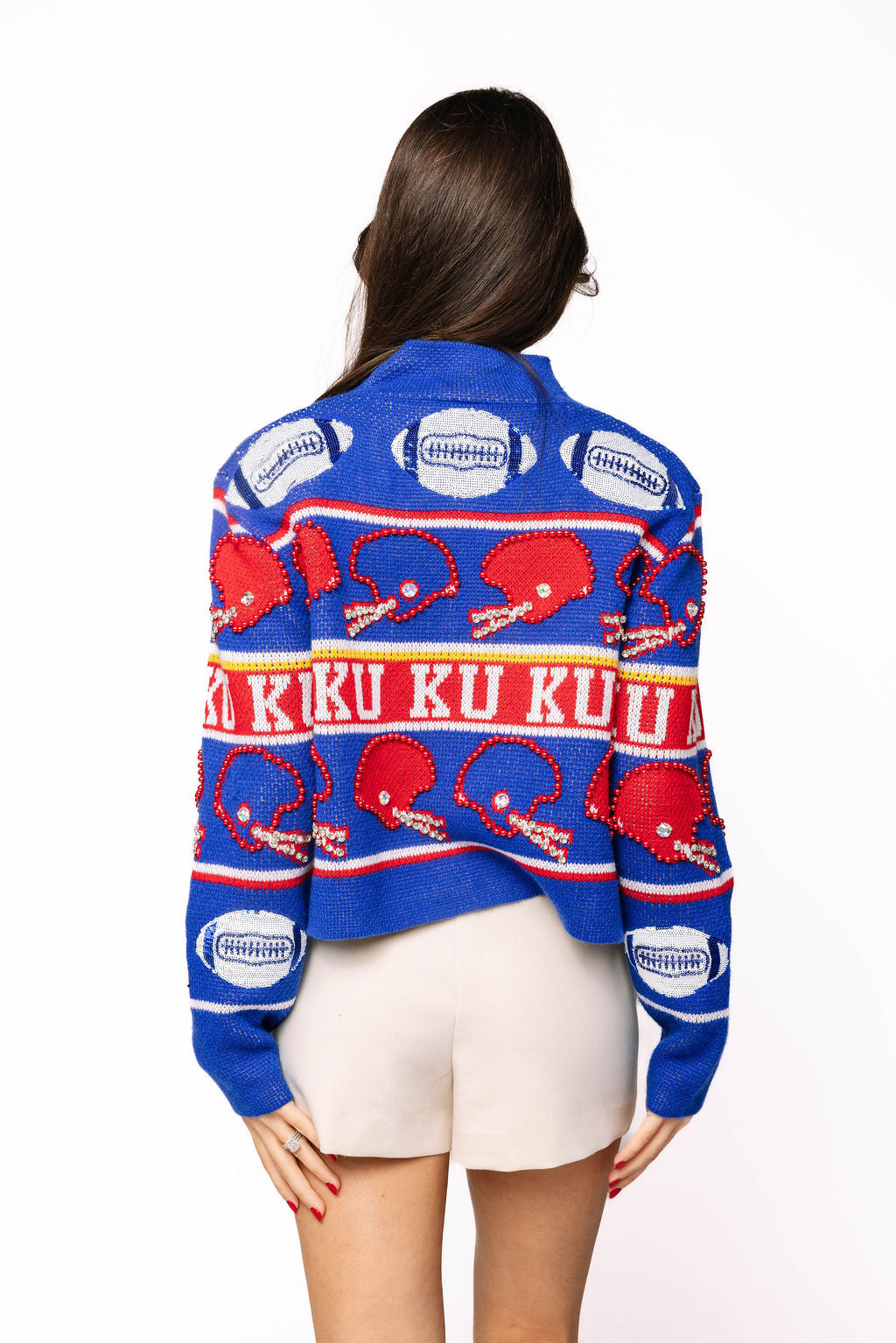 Licensed Sample - Kansas Vintage Football Helmet Stripe Turtle Neck Sweater
