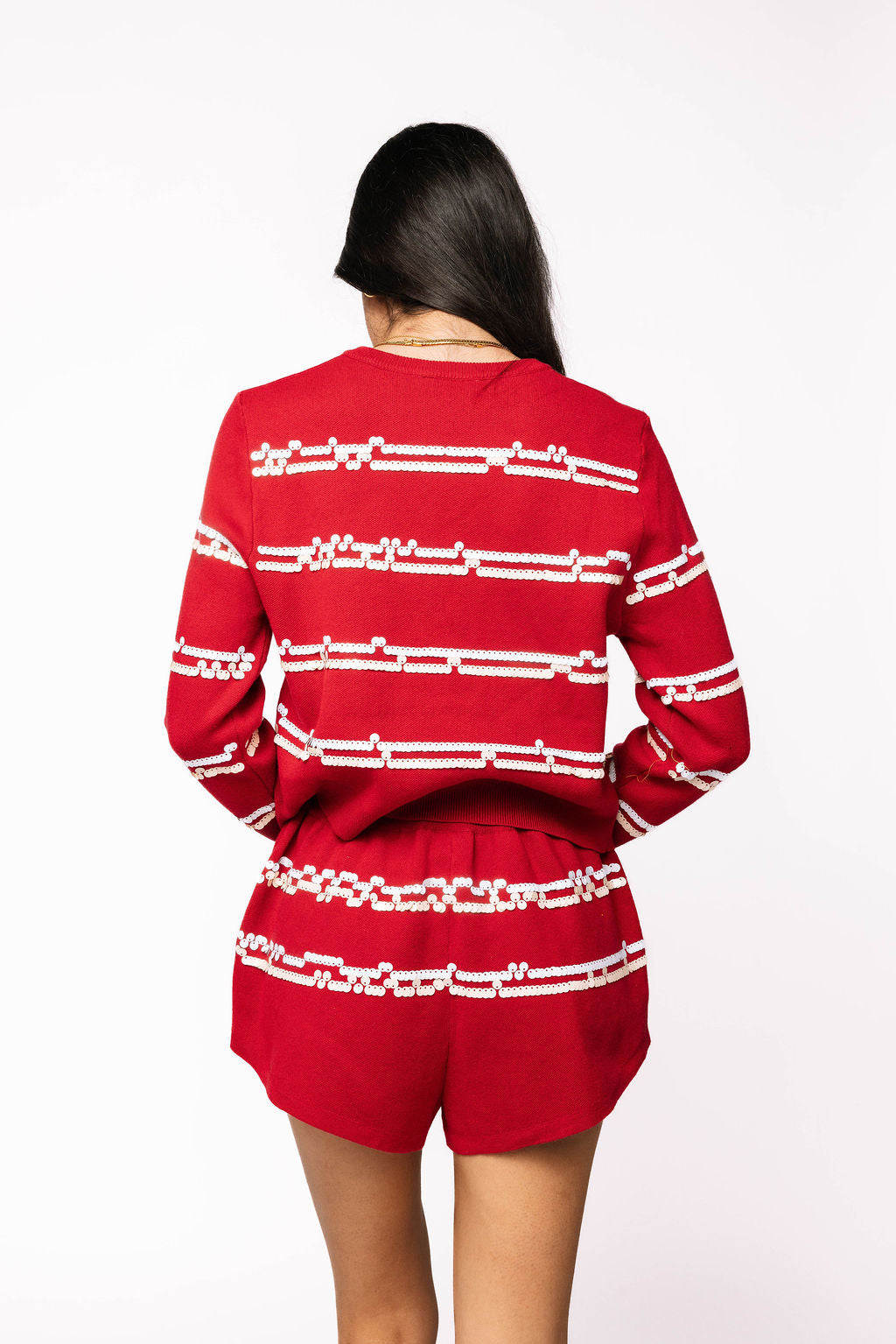 Licensed Sample - Oklahoma Full Sequin Skinny Stripe Cardigan and Shorts SET