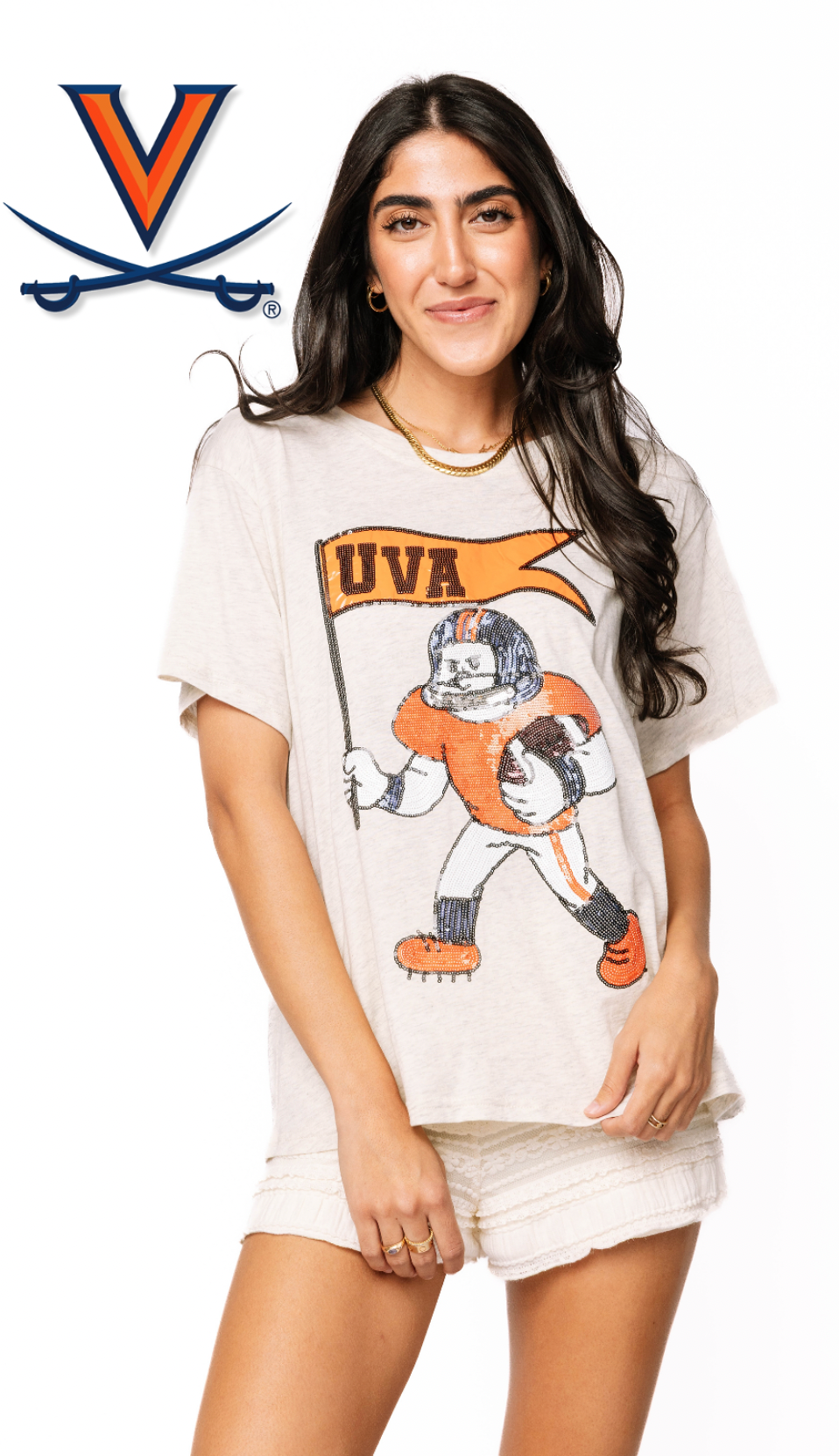 Licensed Sample - Virginia Football Player With Flag Tee
