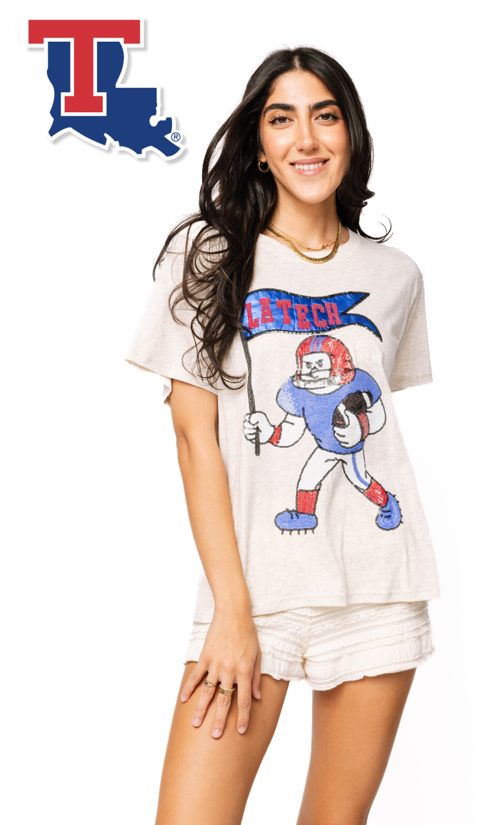 Licensed Sample - LA Tech Football Player With Flag Tee