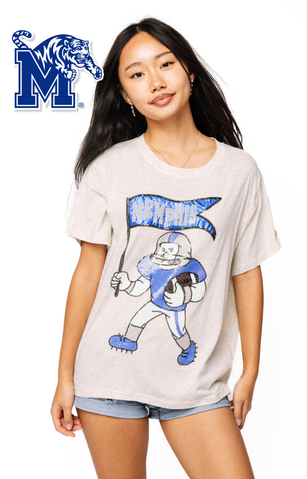 Licensed Sample - Memphis Football Player With Flag Tee